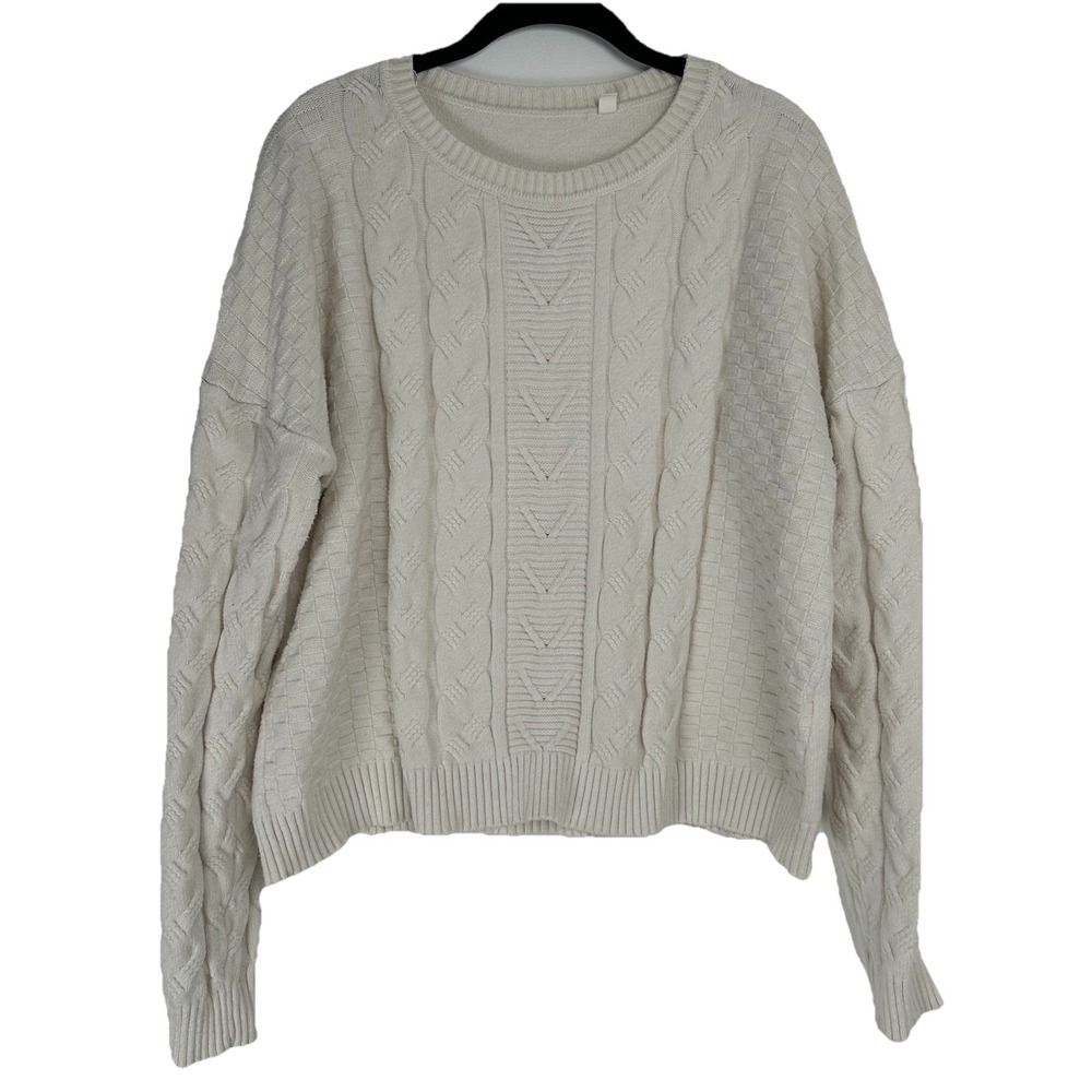 Cyrus Sweater Size XL Cream Cropped Cable Knit Cozy Minimalist‎ Fisherman